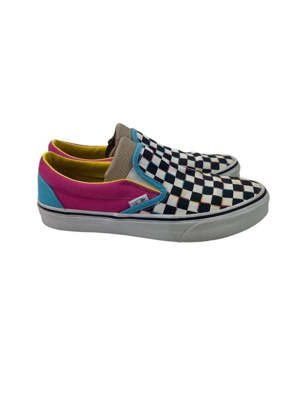 Vans Classic Slip-On Shoes Womens 9.5 Mens 8 Crazy Checkered Multicolor Skate